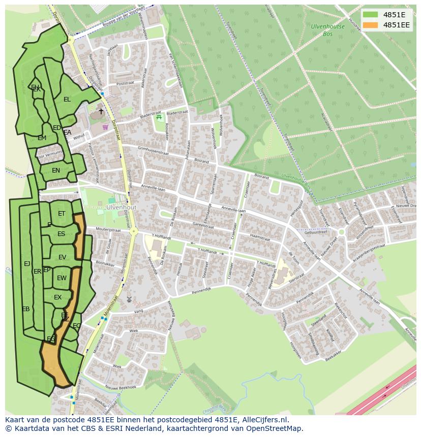 Afbeelding van het postcodegebied 4851 EE op de kaart.