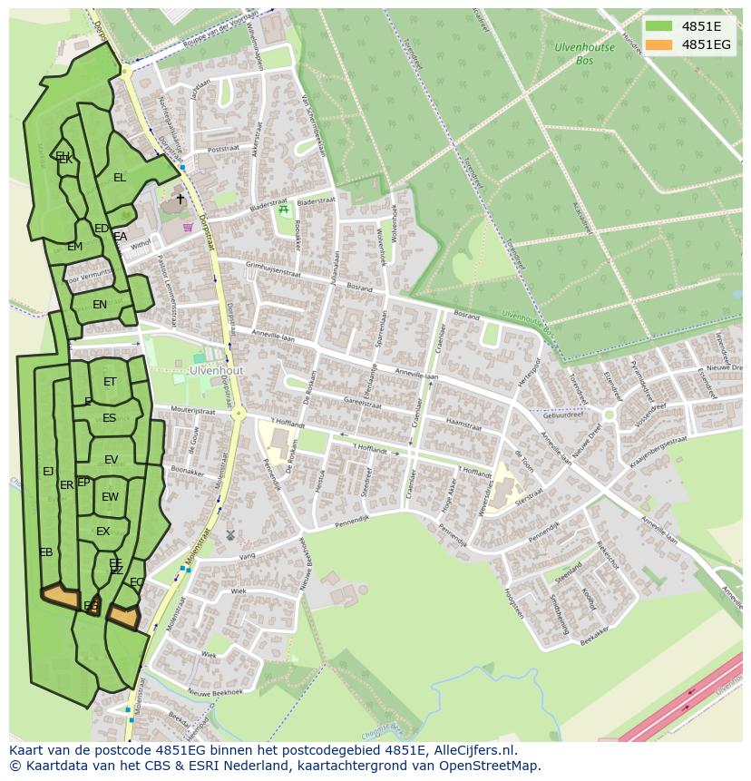 Afbeelding van het postcodegebied 4851 EG op de kaart.