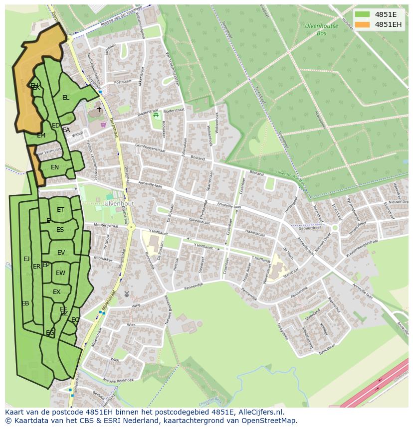 Afbeelding van het postcodegebied 4851 EH op de kaart.