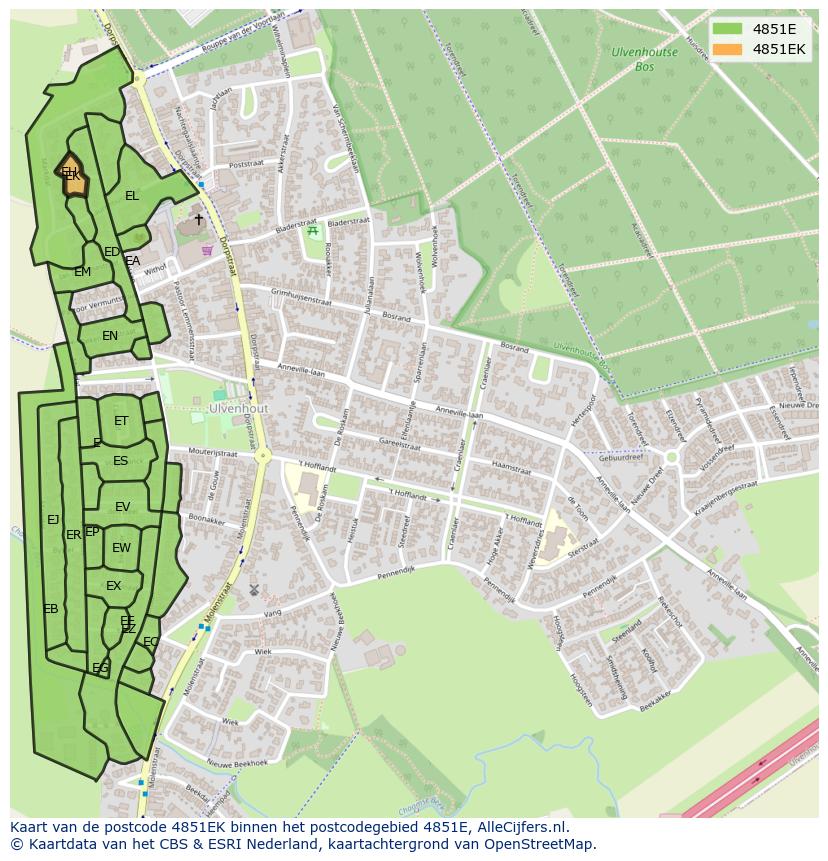 Afbeelding van het postcodegebied 4851 EK op de kaart.