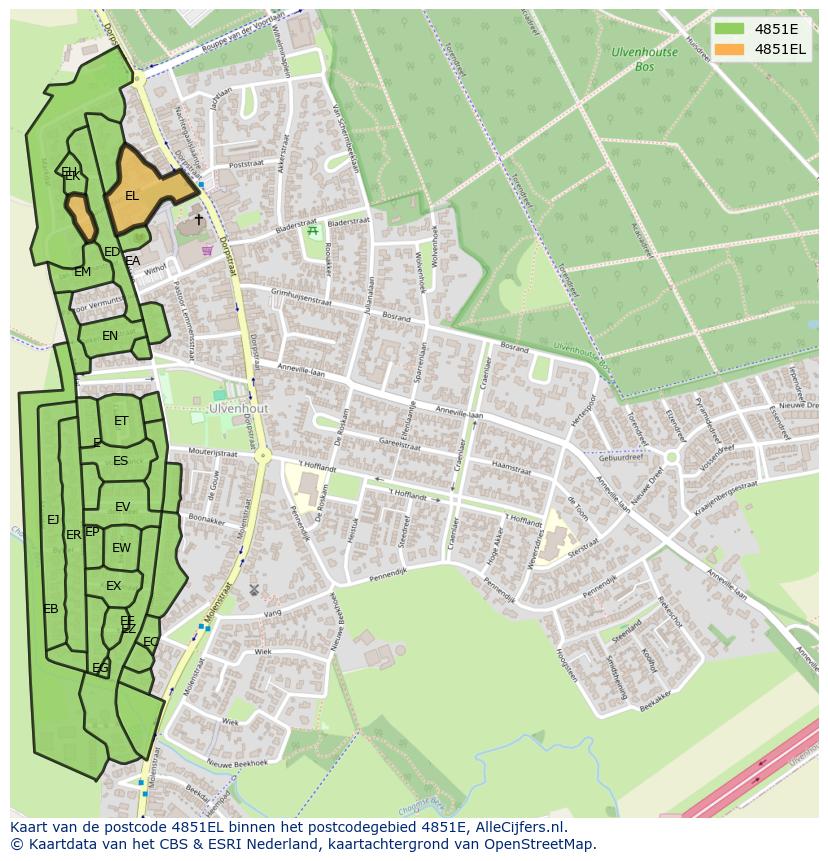 Afbeelding van het postcodegebied 4851 EL op de kaart.
