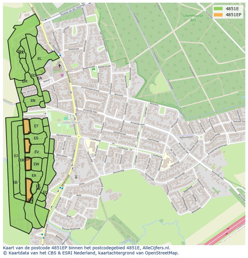 Afbeelding van het postcodegebied 4851 EP op de kaart.