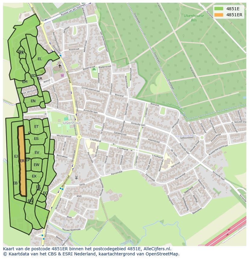 Afbeelding van het postcodegebied 4851 ER op de kaart.