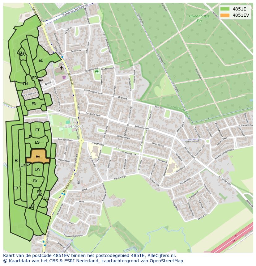 Afbeelding van het postcodegebied 4851 EV op de kaart.