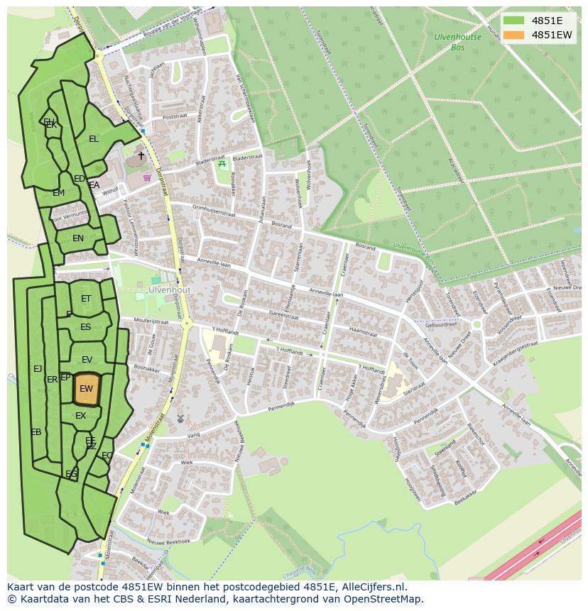 Afbeelding van het postcodegebied 4851 EW op de kaart.