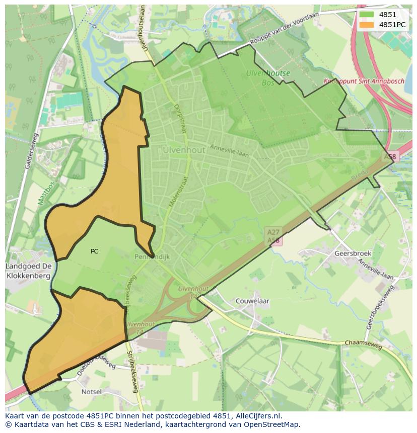 Afbeelding van het postcodegebied 4851 PC op de kaart.