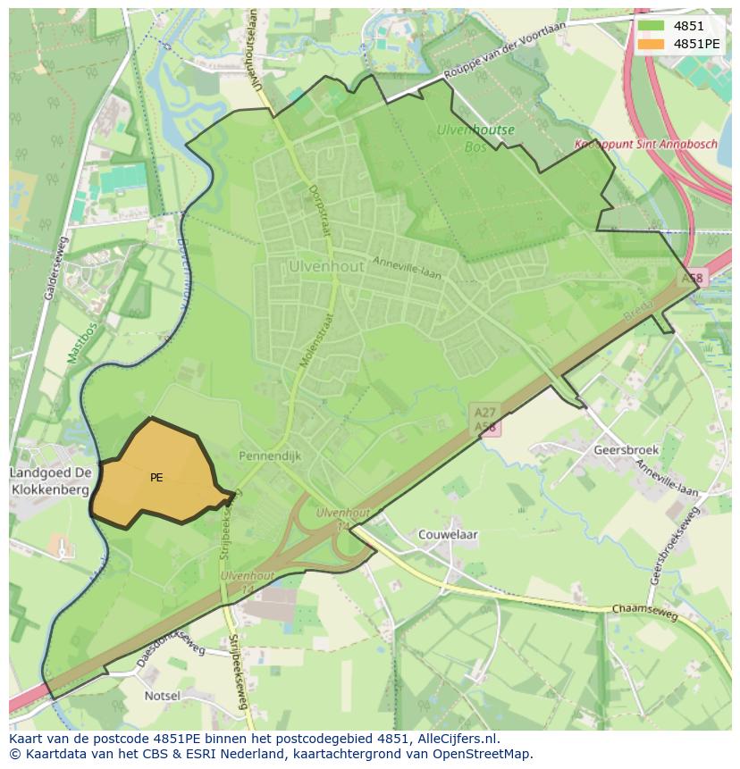 Afbeelding van het postcodegebied 4851 PE op de kaart.