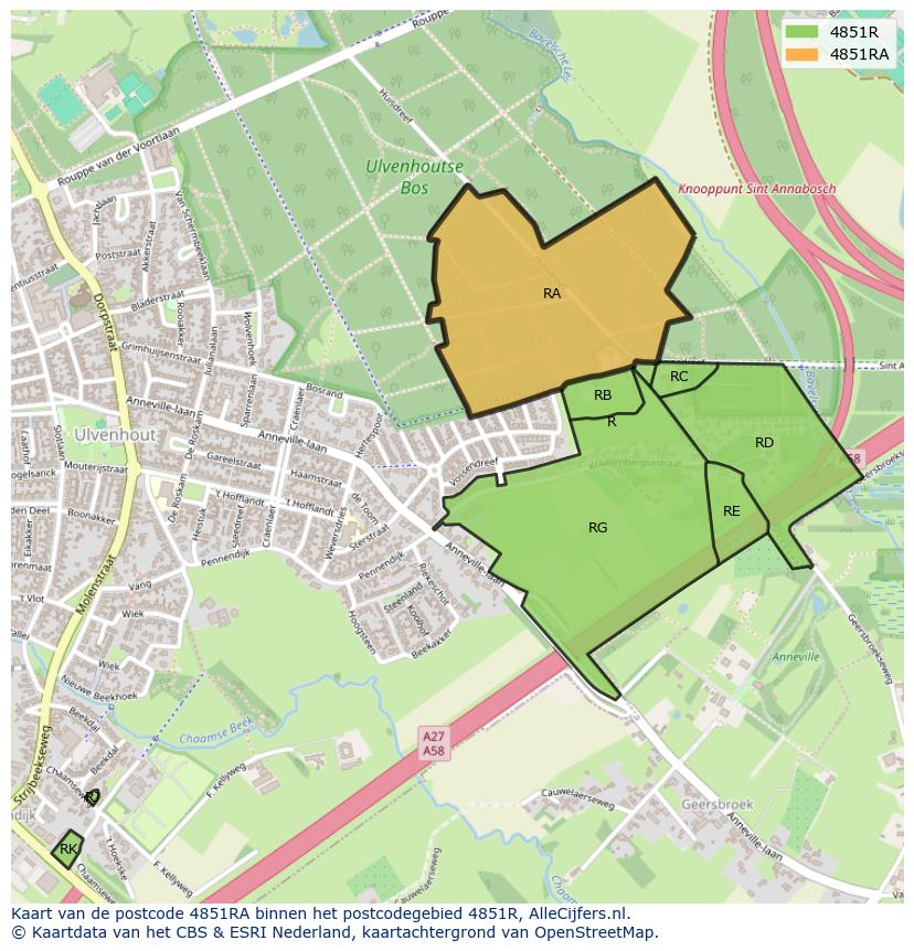 Afbeelding van het postcodegebied 4851 RA op de kaart.