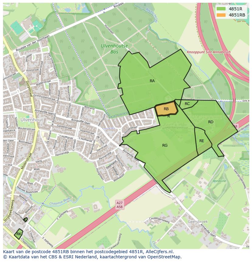 Afbeelding van het postcodegebied 4851 RB op de kaart.