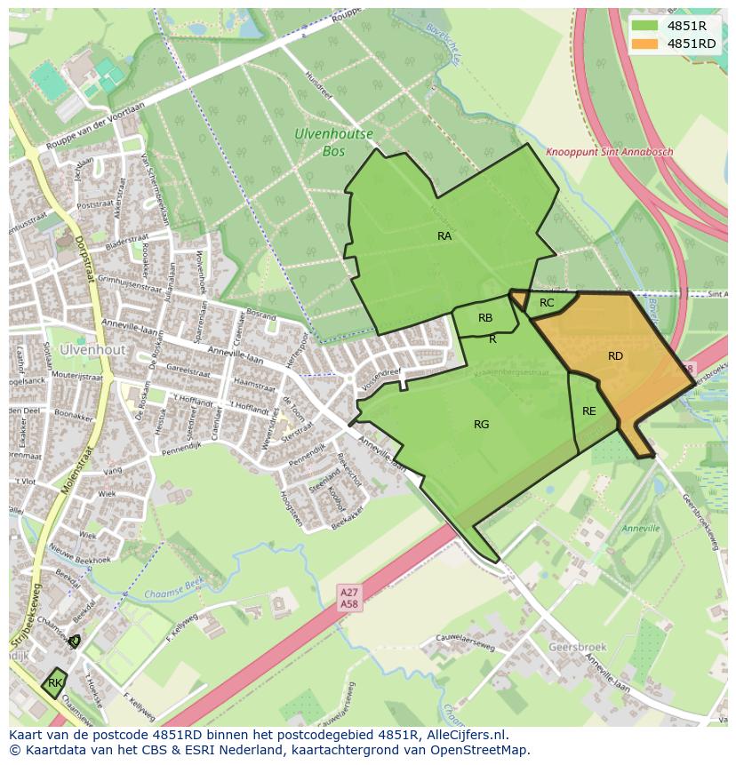 Afbeelding van het postcodegebied 4851 RD op de kaart.
