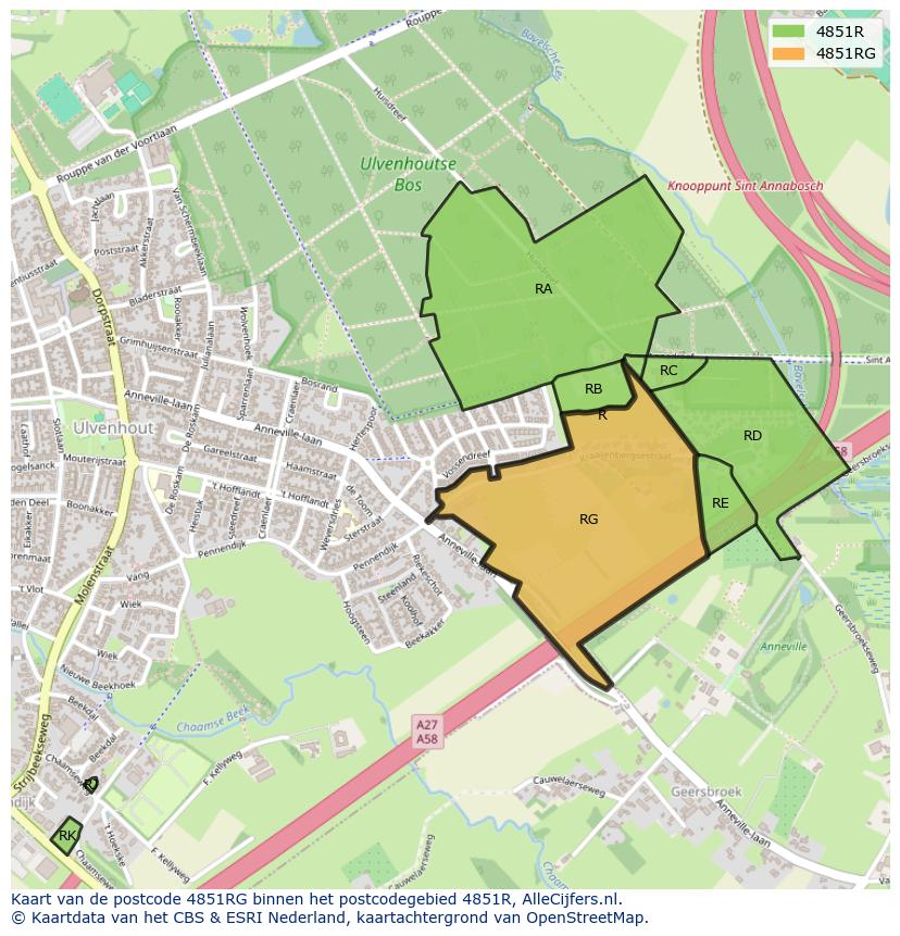 Afbeelding van het postcodegebied 4851 RG op de kaart.