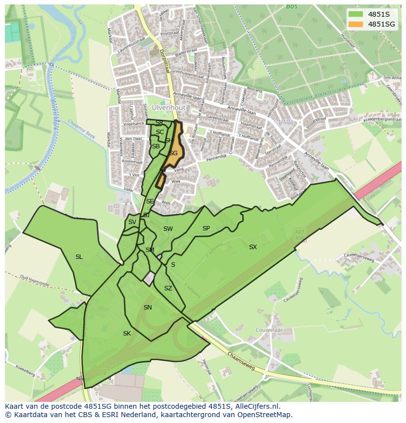 Afbeelding van het postcodegebied 4851 SG op de kaart.