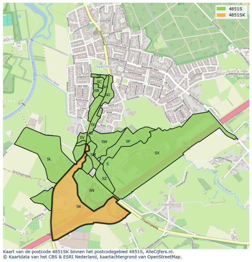 Afbeelding van het postcodegebied 4851 SK op de kaart.