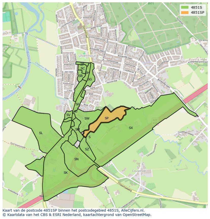 Afbeelding van het postcodegebied 4851 SP op de kaart.