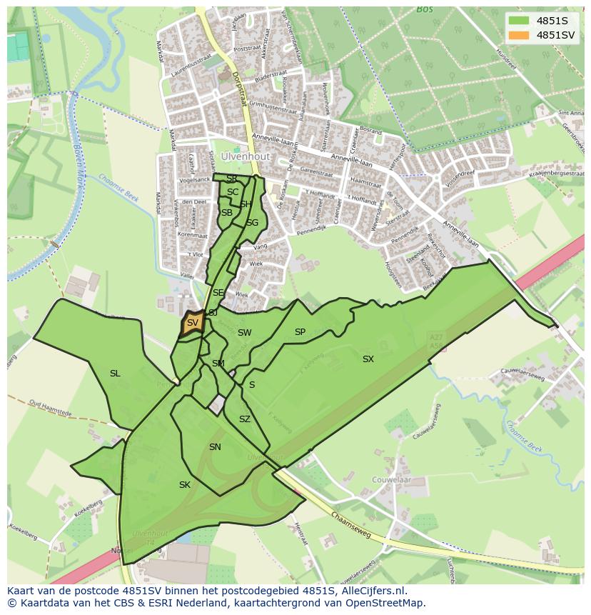Afbeelding van het postcodegebied 4851 SV op de kaart.