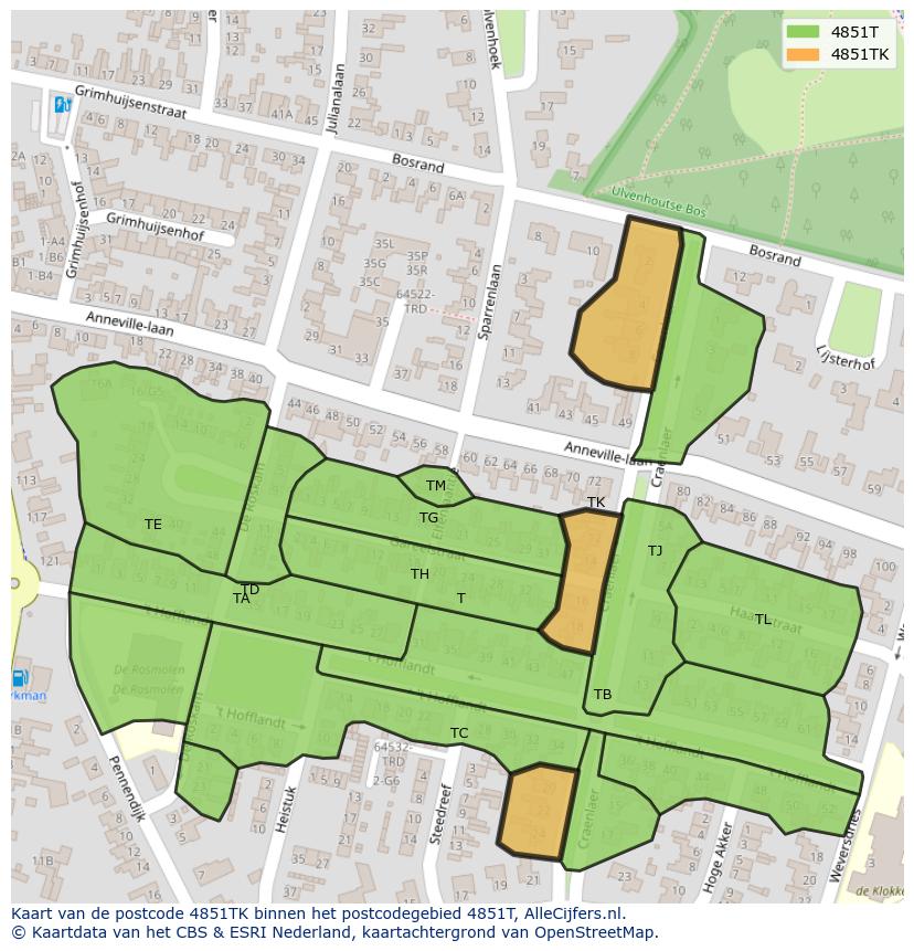 Afbeelding van het postcodegebied 4851 TK op de kaart.