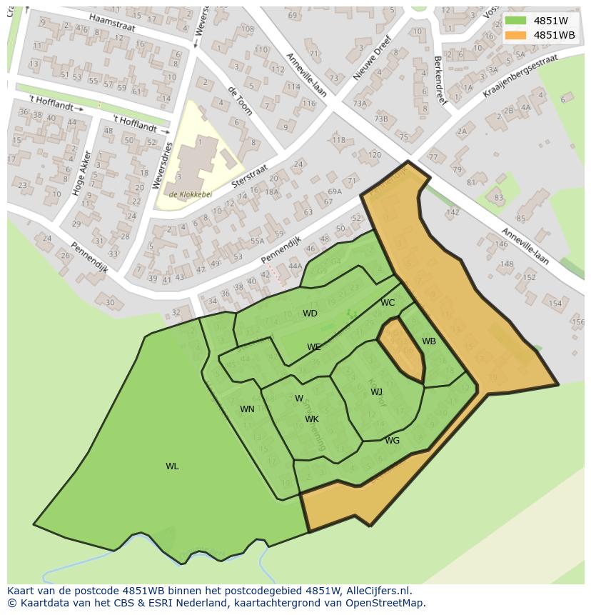 Afbeelding van het postcodegebied 4851 WB op de kaart.