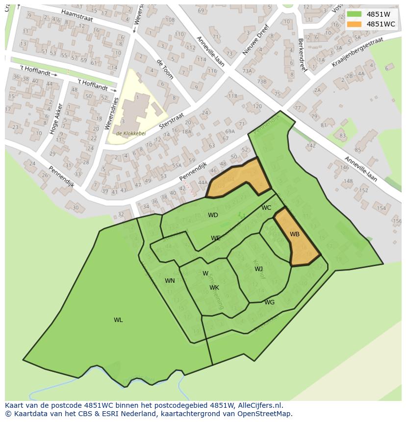 Afbeelding van het postcodegebied 4851 WC op de kaart.