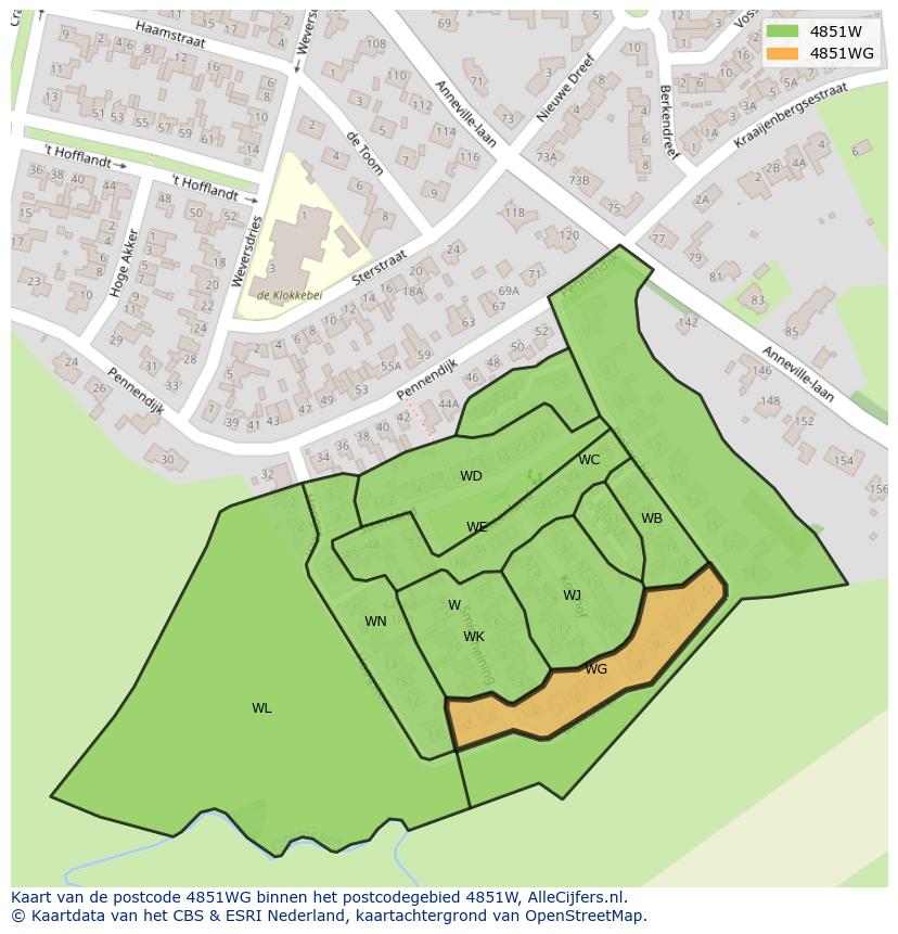 Afbeelding van het postcodegebied 4851 WG op de kaart.