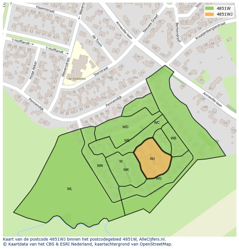Afbeelding van het postcodegebied 4851 WJ op de kaart.