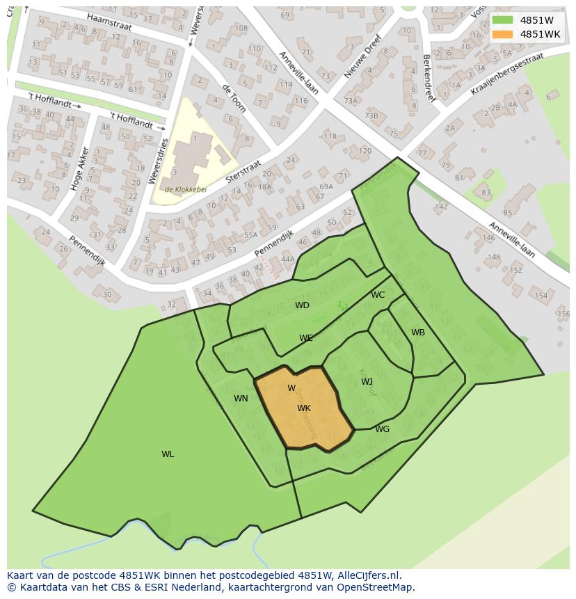 Afbeelding van het postcodegebied 4851 WK op de kaart.