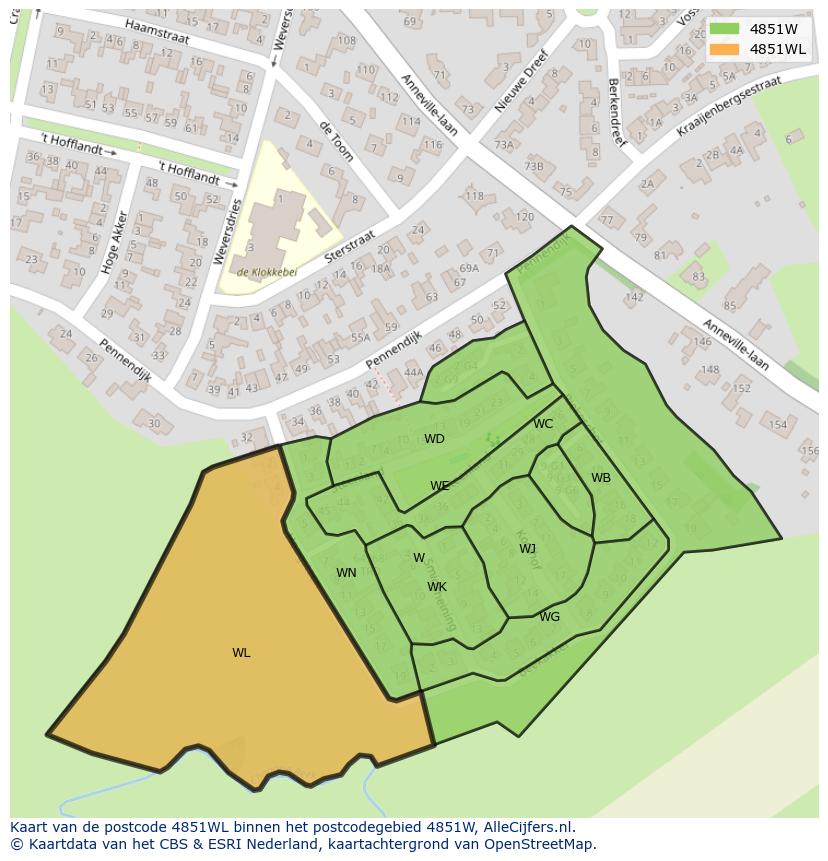 Afbeelding van het postcodegebied 4851 WL op de kaart.