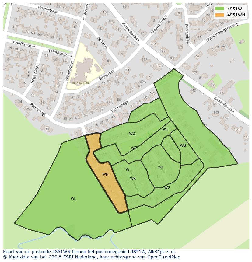 Afbeelding van het postcodegebied 4851 WN op de kaart.