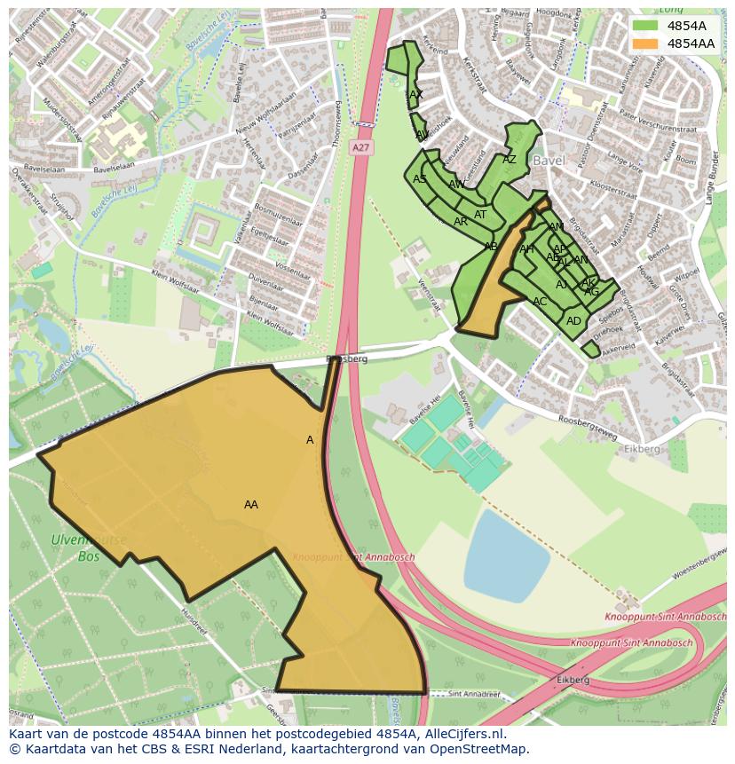 Afbeelding van het postcodegebied 4854 AA op de kaart.