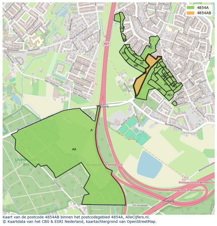 Afbeelding van het postcodegebied 4854 AB op de kaart.