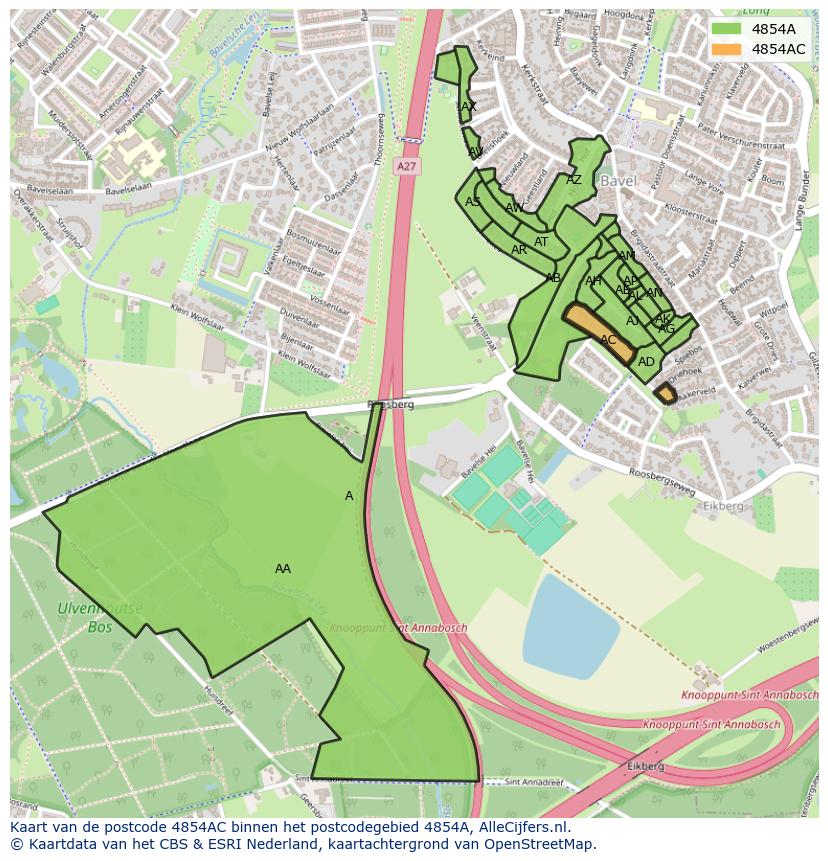 Afbeelding van het postcodegebied 4854 AC op de kaart.
