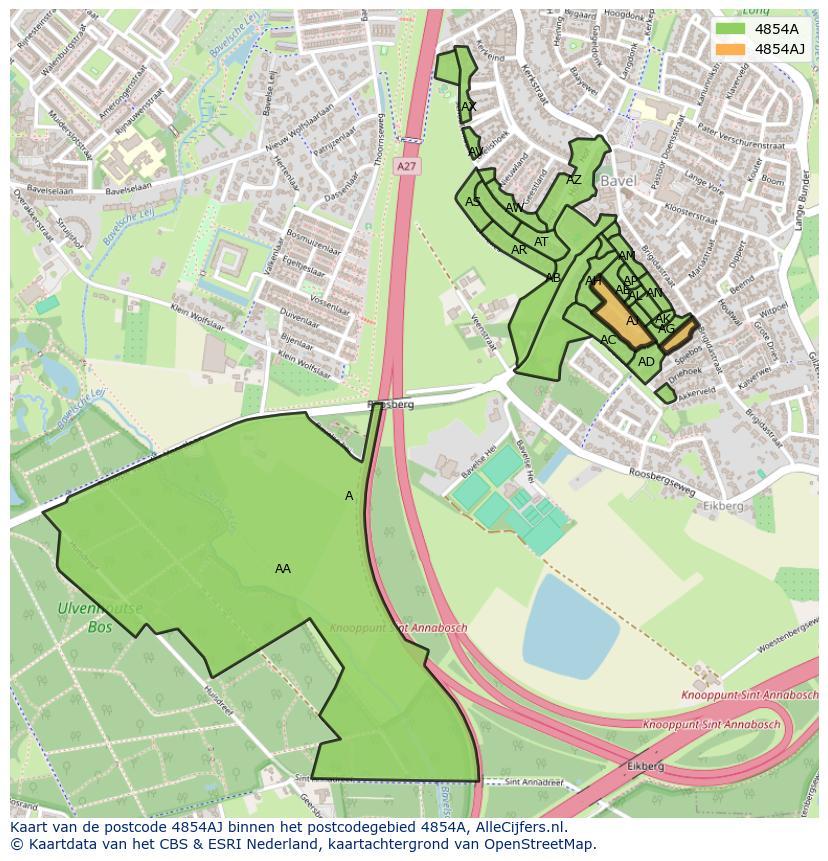 Afbeelding van het postcodegebied 4854 AJ op de kaart.