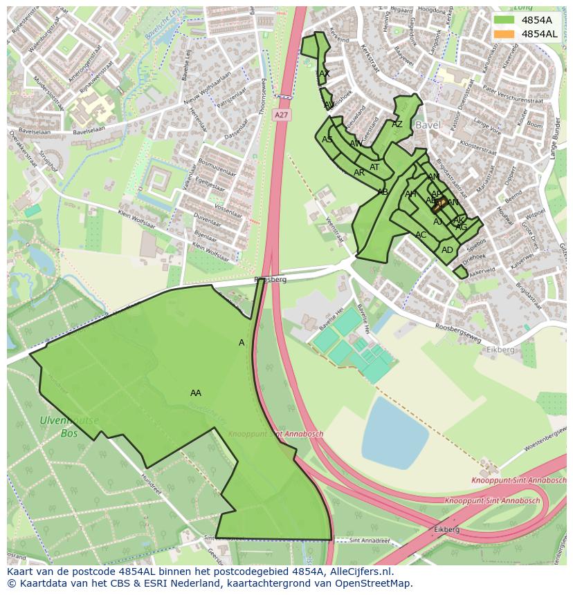 Afbeelding van het postcodegebied 4854 AL op de kaart.