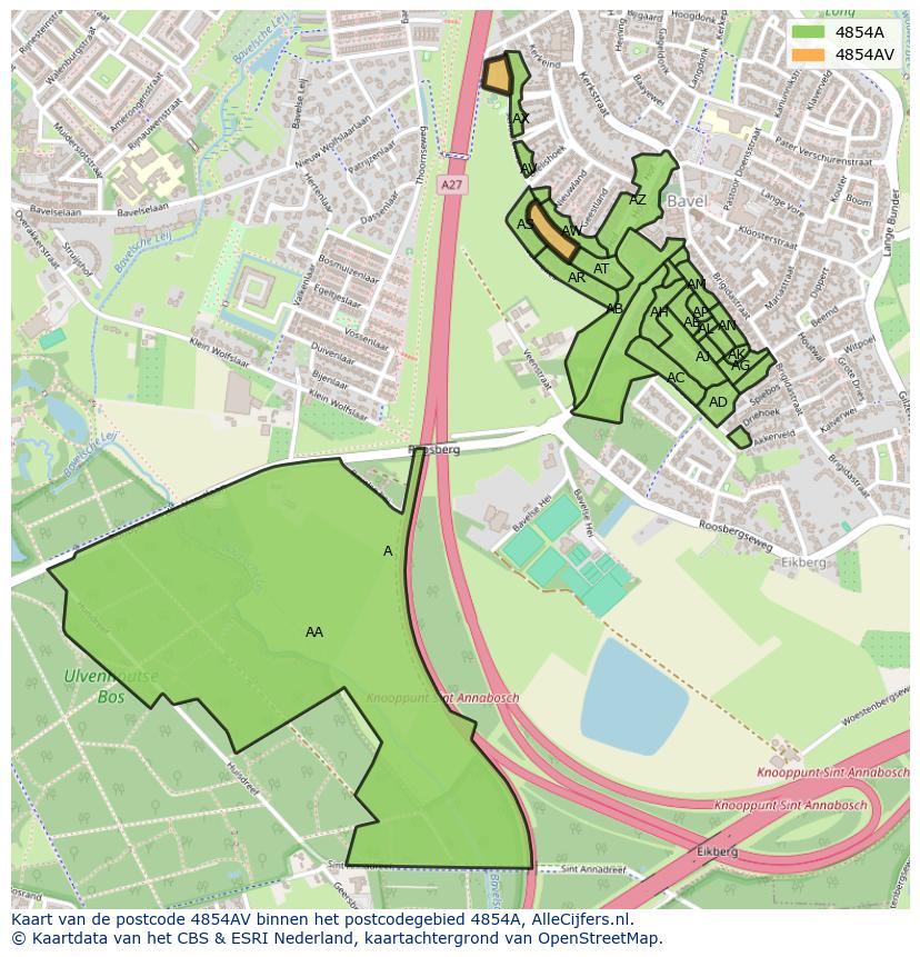 Afbeelding van het postcodegebied 4854 AV op de kaart.