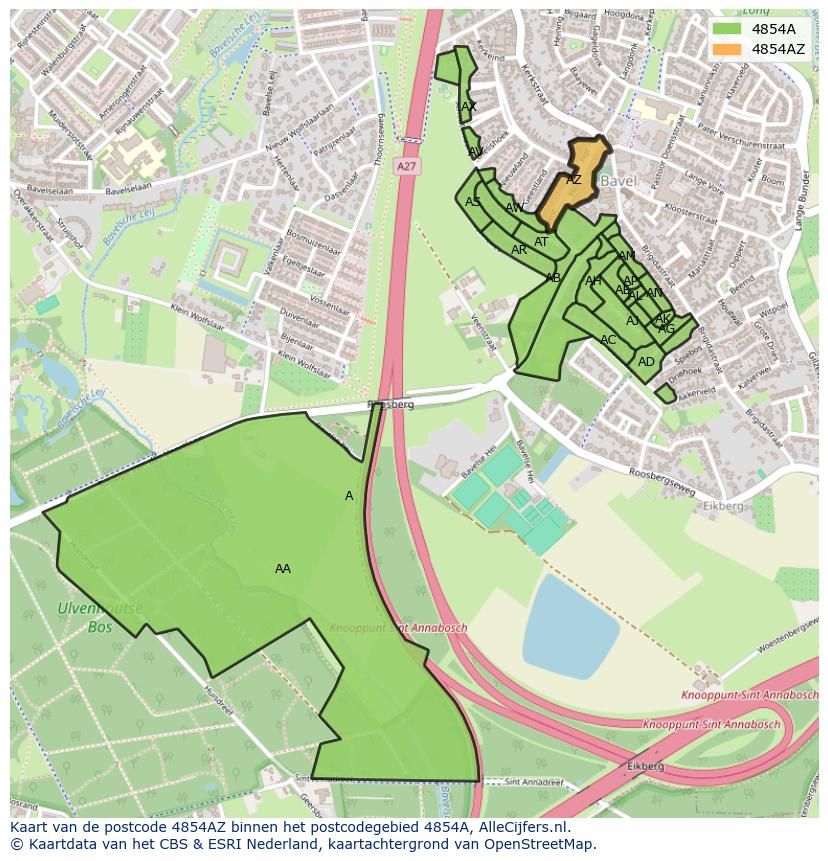 Afbeelding van het postcodegebied 4854 AZ op de kaart.