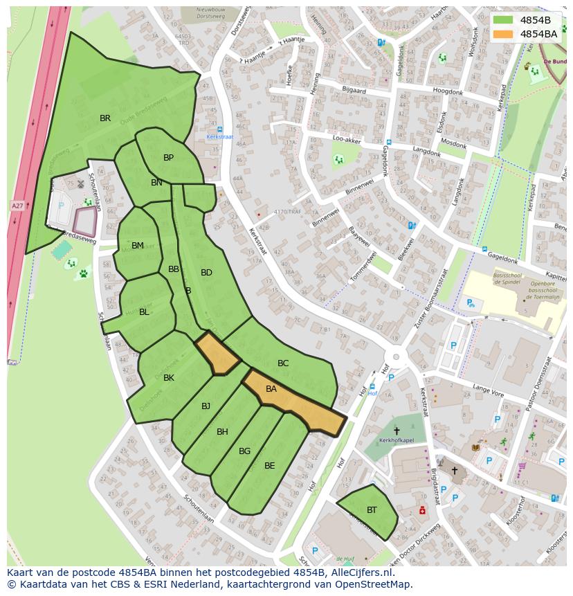 Afbeelding van het postcodegebied 4854 BA op de kaart.