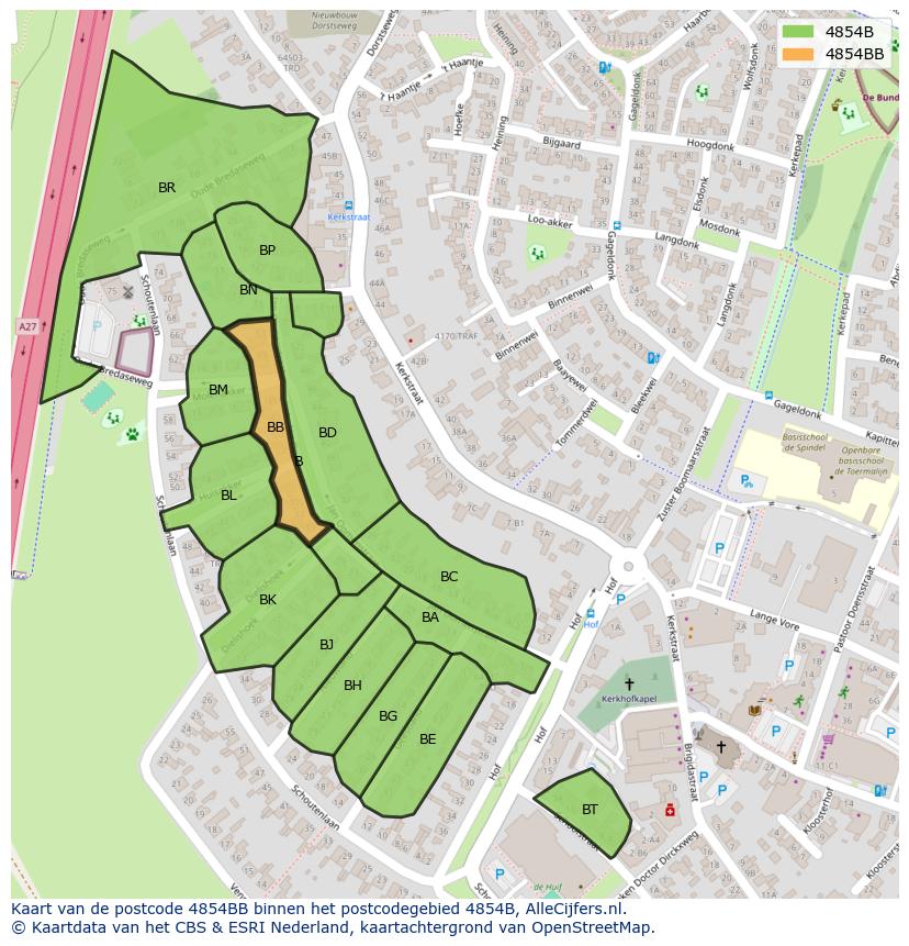 Afbeelding van het postcodegebied 4854 BB op de kaart.
