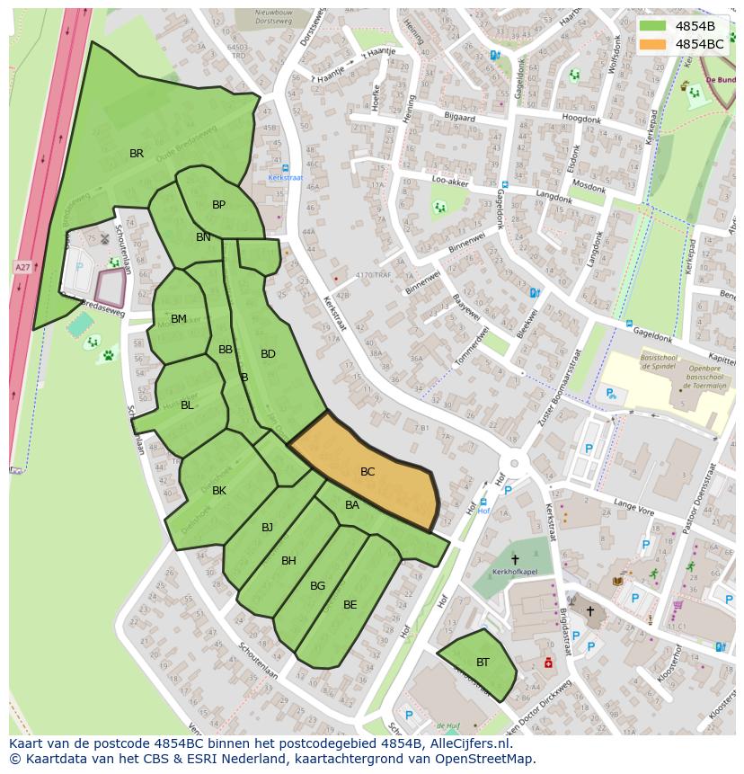 Afbeelding van het postcodegebied 4854 BC op de kaart.