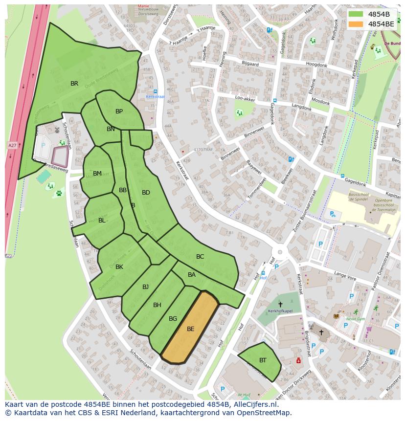 Afbeelding van het postcodegebied 4854 BE op de kaart.