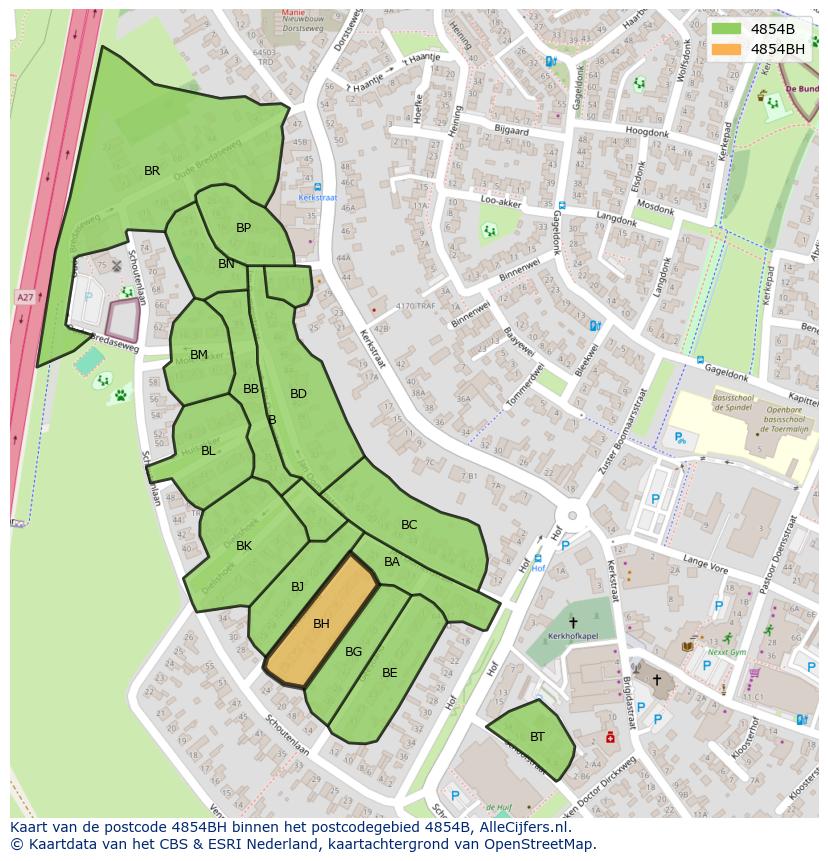Afbeelding van het postcodegebied 4854 BH op de kaart.