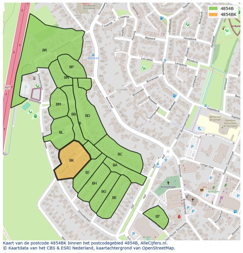 Afbeelding van het postcodegebied 4854 BK op de kaart.