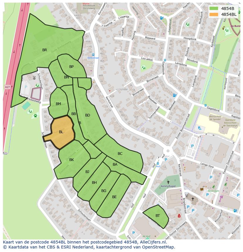 Afbeelding van het postcodegebied 4854 BL op de kaart.