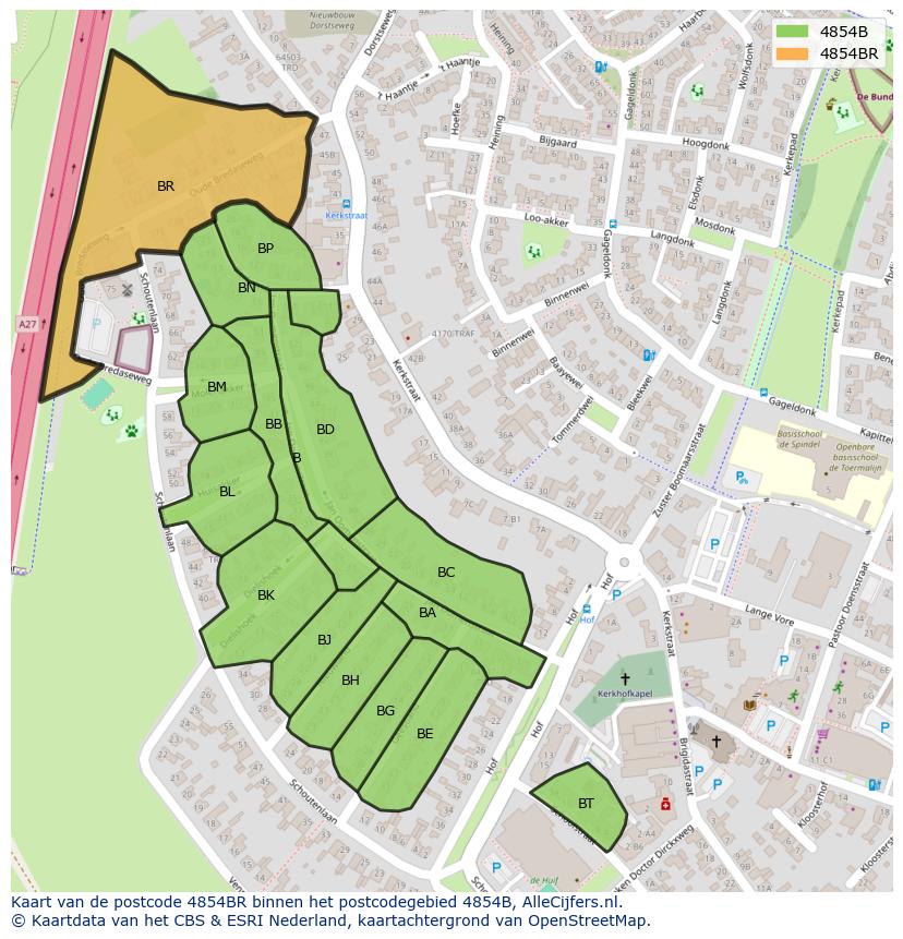 Afbeelding van het postcodegebied 4854 BR op de kaart.