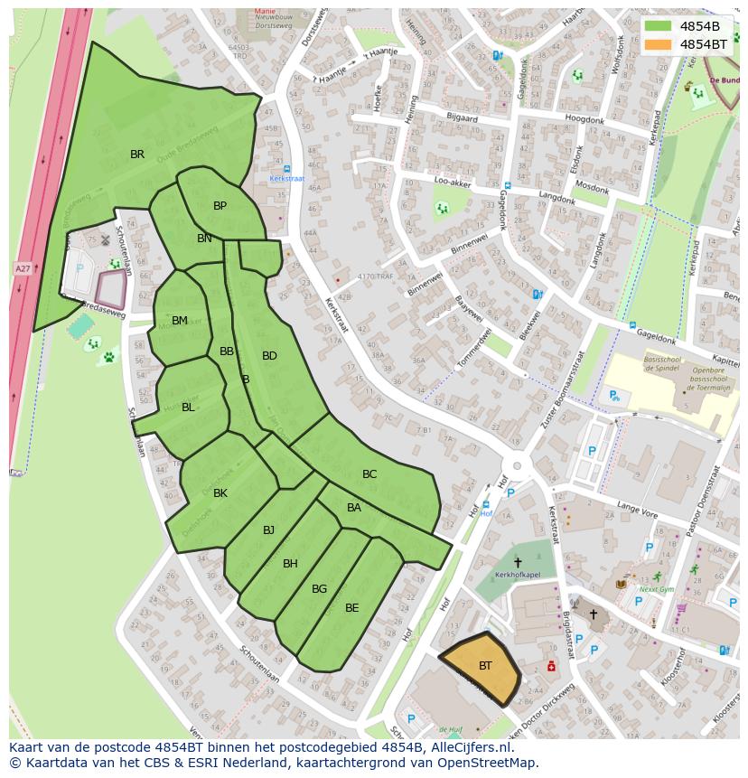 Afbeelding van het postcodegebied 4854 BT op de kaart.