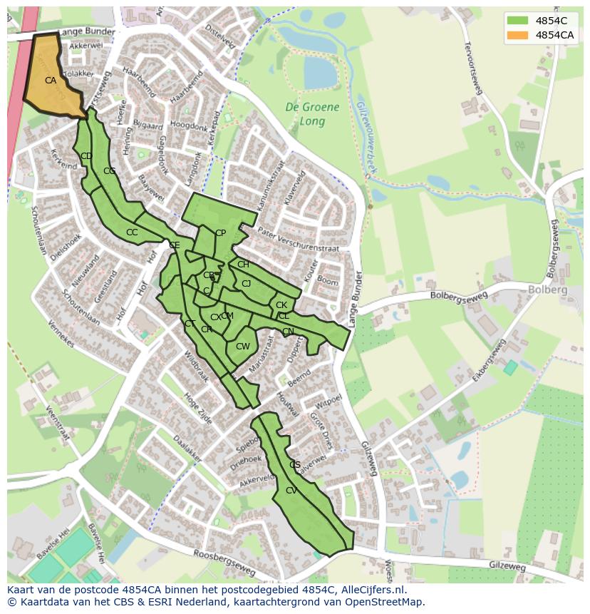 Afbeelding van het postcodegebied 4854 CA op de kaart.