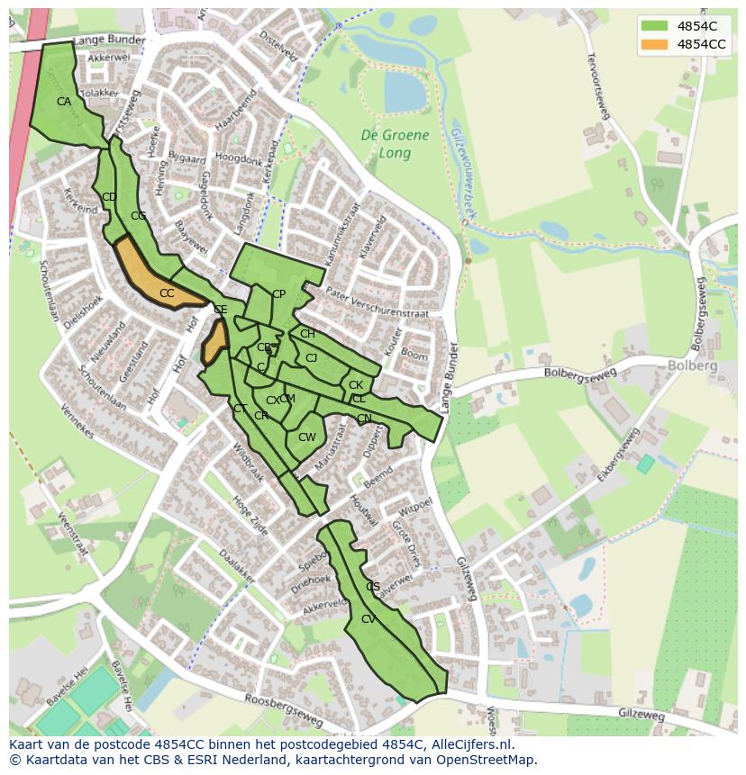 Afbeelding van het postcodegebied 4854 CC op de kaart.
