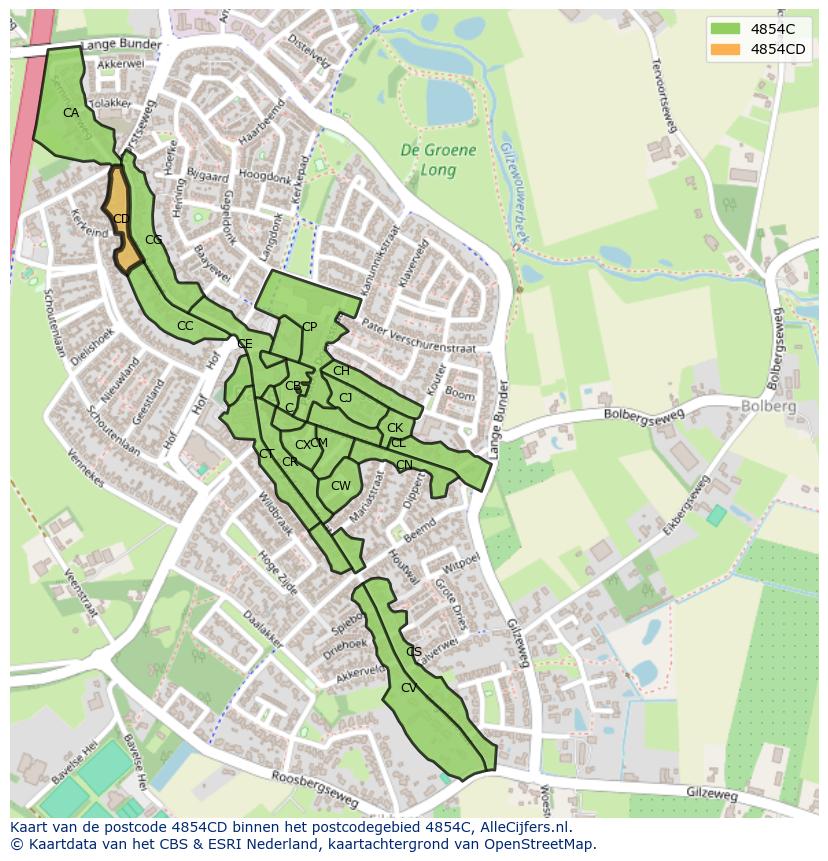 Afbeelding van het postcodegebied 4854 CD op de kaart.