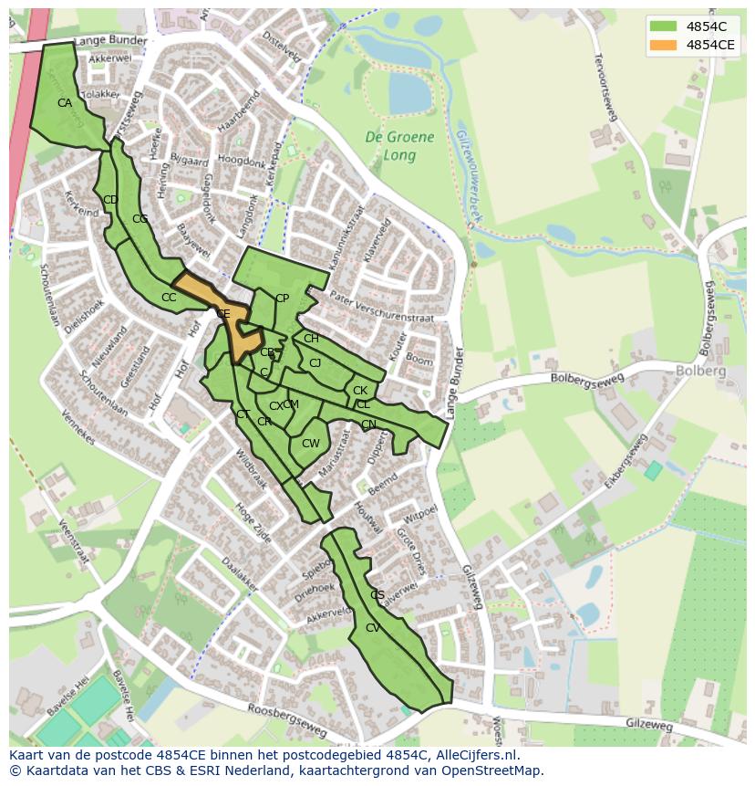 Afbeelding van het postcodegebied 4854 CE op de kaart.