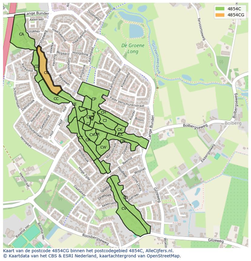 Afbeelding van het postcodegebied 4854 CG op de kaart.