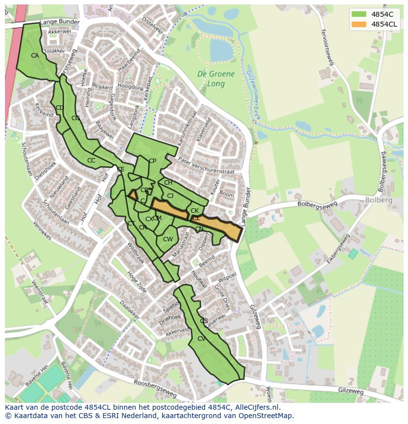 Afbeelding van het postcodegebied 4854 CL op de kaart.