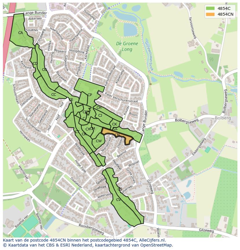 Afbeelding van het postcodegebied 4854 CN op de kaart.